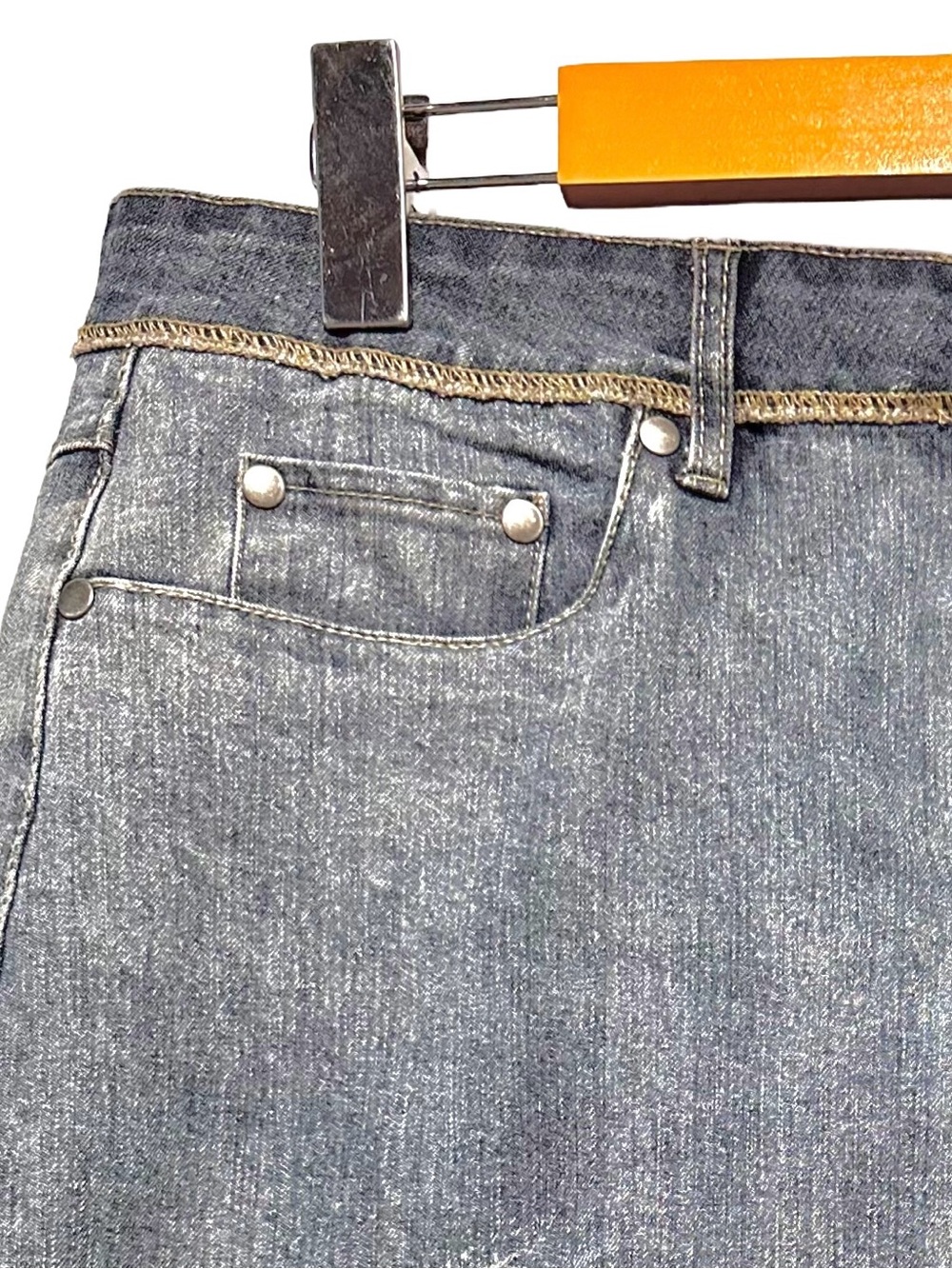 YUKOKA Y2K Denim Mini Skirt Exposed Zip Faded Wash Low Rise Size 10 - Picture 4 of 9
